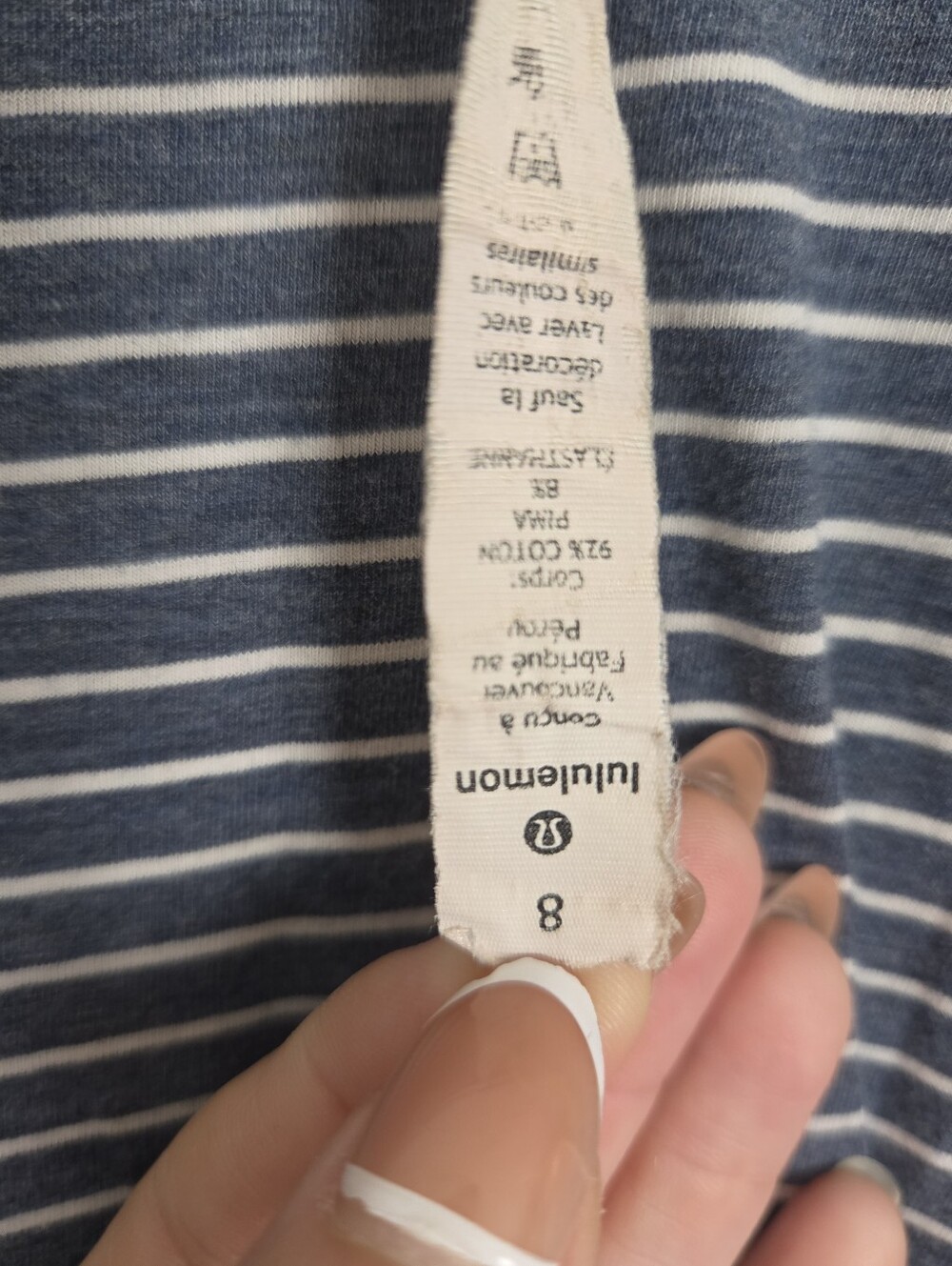 Lululemon Emerald Long Sleeve Size 8 Striped Blue White Yoga Commute Athleisure - Picture 6 of 6